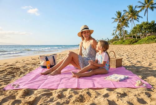 Outdoor Pocket Blanket, 55"x79" Waterproof Foldable Compact Small Pincic Blanket, Ultralight Tarp for Camping, Festival, Beach, Hiking, Backpacking, Travel and More, Stakes Included - color: Pink, size: 79"*55"