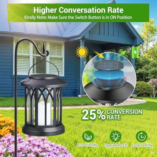 KOOPER 4 Pack Solar Lantern Outdoor Lights, Hanging Solar Lanterns Outdoor Waterproof, Christmas Gifts LED Flickering Flameless Candle Mission Lights for Yard Table Garden (Black) - size: 4 Pack, style: Candle