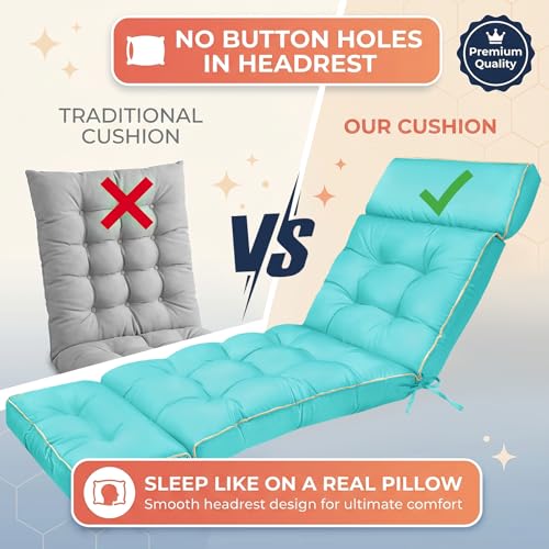 MAGIC ELEPHANT Chaise Lounge Cushion Outdoor, Memory Foam Patio Lounge Chair Cushion with Ties for Indoor Outdoor Furniture, Water-Repellent Replacement Long Chair Cushion (Teal) - color: Teal
