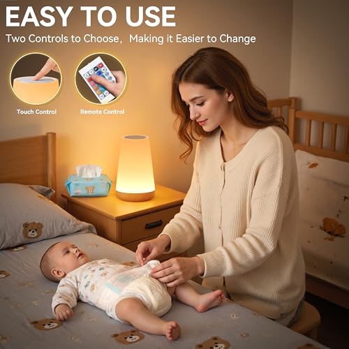 Auxmir Rechargeable LED Night Light, Touch & Remote Control Bedside Lamp with 13 Colors, 5 Brightness Levels, Portable Table Lamp for Kids Baby Nursery, Bedroom, Bathroom, Camping, Light Brown-2 Pack - color: Light Brown-2 Pack