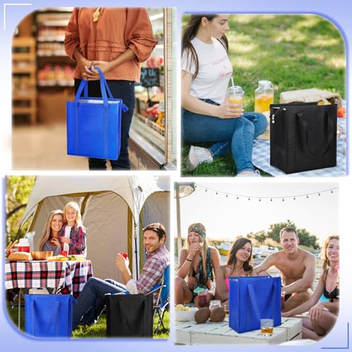 10 Pack Large Insulated Grocery Bags Reusable Shopping Bags with Zippered Top 13 x 12 x 7 Inch Thermal Cooler Totes Bulk with Handles for Hot Cold Food Delivery Refrigerator (Blue and Black) - color: Blue and Black