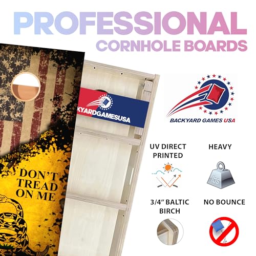CornholeGamesUSA Pro Cornhole Boards Set | Made in USA | 3/4 Baltic Birch | No Bounce | Triple Thick Legs | Two Brace & Handles, Tournament 2x4 Regulation Set with Score Tower & Cornhole Bags - color: Dont Tread