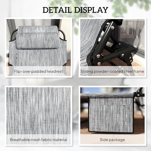 Outsunny Folding Chaise Lounge with 4-Level Reclining Back, Outdoor Tanning Chair with Cushion, Outdoor Lounge Chair with Breathable Mesh Fabric, Side Pocket, Headrest, Gray - color: Grey