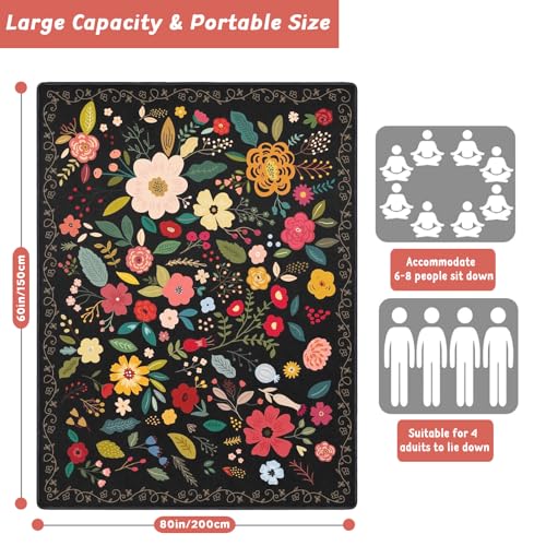 Picnic Blankets Waterproof Large, 80"x 60" Outdoor Beach Blanket Sandproof Foldable Lightweight Portable 3-Layer Camping Mat for Parks,Hiking,Travel,Music Festival,Concerts(Boho Flower) - color: Black Boho Flower, size: 5' x 6'8" (Rectangular)