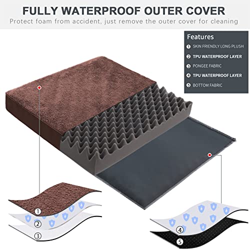 Waterproof Dog Bed Large Size Dog Orthopedic Pet Beds for Crate with Removable Washable Cover Egg-Crate Foam Pet Pad Mat with Anti-Slip Bottom, 36x27 Inch, Brown - color: Brown, size: 36"L x 27"W x 3"H