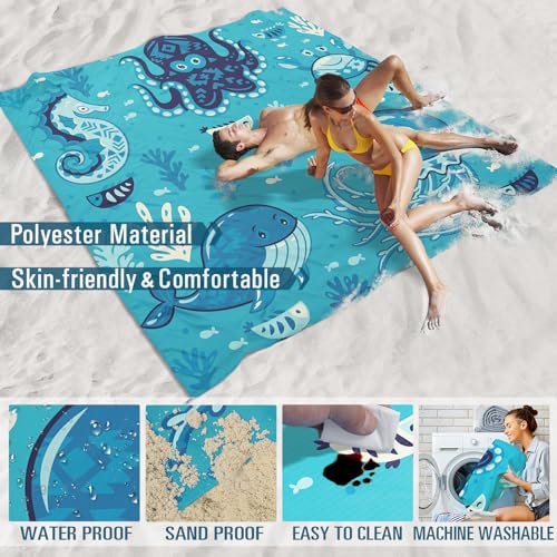 Famstar Beach Blanket Sandproof Waterproof 78''×81''1-5Adults Oversized,Compact Lightweight Durable Beach Mat for Travel Camping Hiking Picnic Blanket - color: Ocean Park, size: 78''×81''