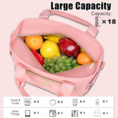 Weitars Insulated Lunch Bag for Women,Leak Proof Lunch Box for Work,Extra Large Lunch Tote Bag With Removable Shoulder Strap with Side Pockets,Reusable Lunch Bag For Picnic Hiking (Pink-02) - color: Pink-02