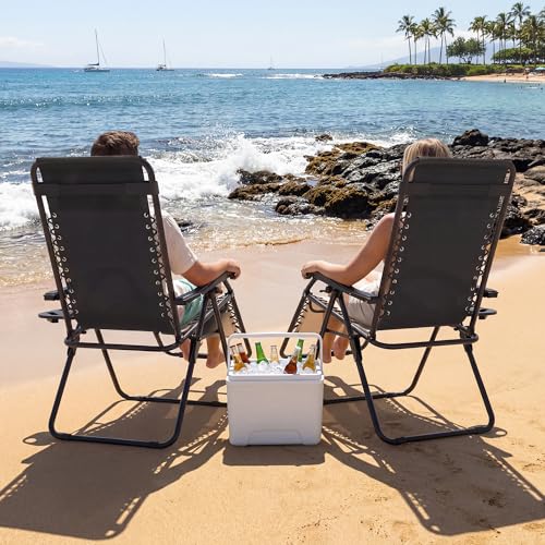Set of 2 Adjustable Zero Gravity Lounge Chairs Outdoor Recliner w/Cup Holder Tray & Removable Pillows, Ergonomic Reclining Chair for Camping Patio Lawn Balcony (Black) - color: Black
