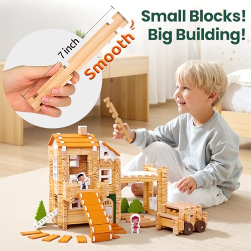 Jovi-mindly＆Notchies New 206 PCS Wooden Blocks Wooden Toys with House and Car, Preschool Learning Toys Wood Blocks Building for Kids Ages 4-8 Creative Construction Game,Birthday Toys Gifts - style: City Builder