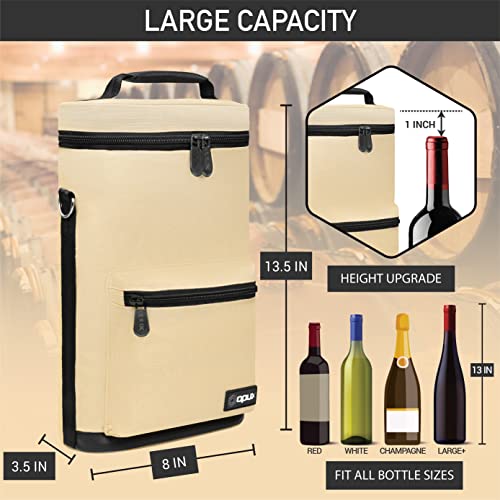 opux Wine Bag 2 Bottle Wine Tote Carrier, Insulated Wine Cooler Bag for Travel Picnic, Leakproof Portable Bottle Padded Case, Wine Gifts For Women Men Wine Lovers Christmas, Cream Beige - color: Cream Beige