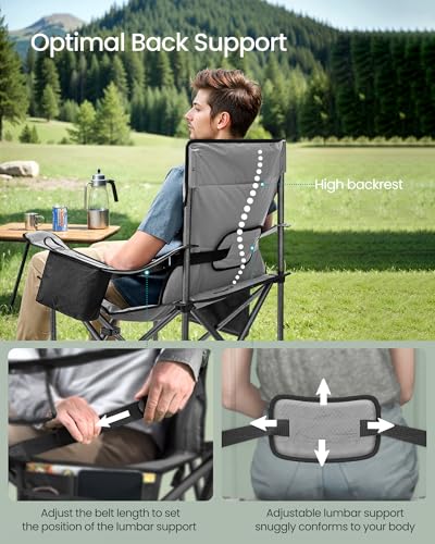 SONGMICS Oversized Lumbar Support Camping Chair, Heavy-Duty Outdoor Folding Chair Comfortable, Padded, Glamping, Cooler Bag, Weight Capacity 450 lb, Slate Gray UGCB066G01 - color: Grey, style: 1PC (24.8"D x 37.4"W x 39.2"H)