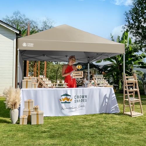 CROWN SHADES 8x8 Pop Up Canopy with 1 Side Wall - Beach Tent with One Push Setup - Outdoor Sun Shade for Events, Parties, Camping - Gazebo with STO-N-Go Cover Bag (Beige) - color: Beige, size: 8x8FT