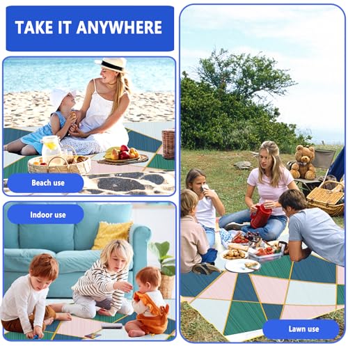 DanCoom Picnic Blanket, Foldable Waterproof Sand Mat, Extra Large Picnic Blanket Outdoor Picnic Mat Beach Blanket for Park Grass Camping Hiking Travel Family Concerts - color: Euclidean Geometry, size: 6'7" x 4'11" (Rectangular)