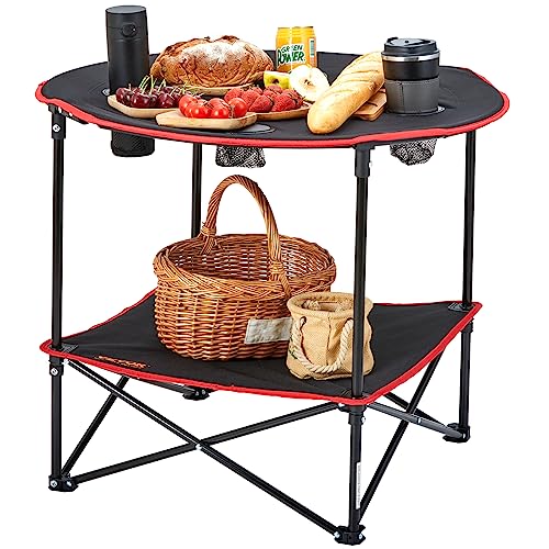 VEVOR Folding Camping Table, Outdoor Portable Fold Up Lightweight Side Table for BBQ, Tailgating, Picnic, Travel, Hiking, Fishing - color: Red