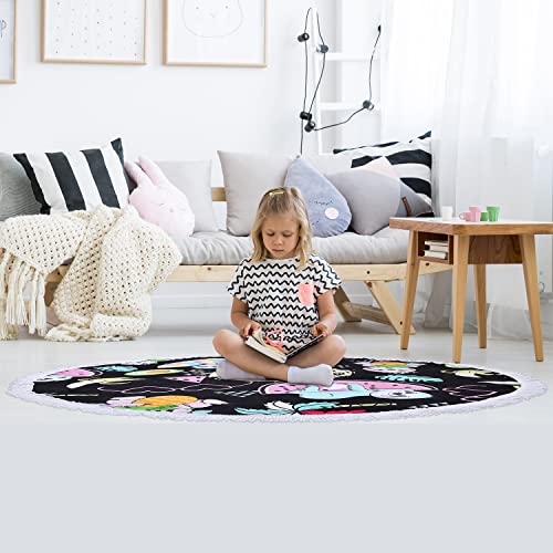 Benefeet Sox Beach Towel Large Round Mandala Pool Towels Tassels Microfiber Quick Dry Beach Blanket Throw Bohemian Roundie Swim Pool Circle Towel, 59 Inches - color: Cute Sloth, Tropial Fruits, Hawaiian Palm Tree