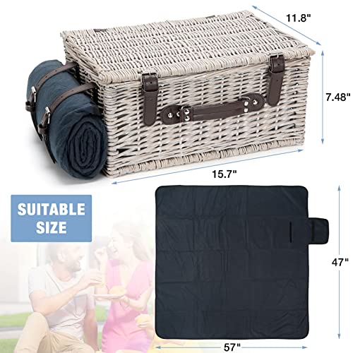 Picnic Basket Sets for 2 Persons with Insulation Cooler,Waterproof Picnic Blanket, Tableware for Family,Party,Outdoor Living,Camping Gift - color: Grayish White Color for 2 Persons