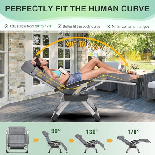 Suteck Oversized Zero Gravity Chair, 29In XL Outdoor Recliner Chair w/Removable Cushion&Headrest, Camping Lounge Chair w/Upgraded Lock&Footrest, Reclining Patio Chairs for Indoor Outdoor,500LBS - color: Antique Gray, size: XL 29 Inch