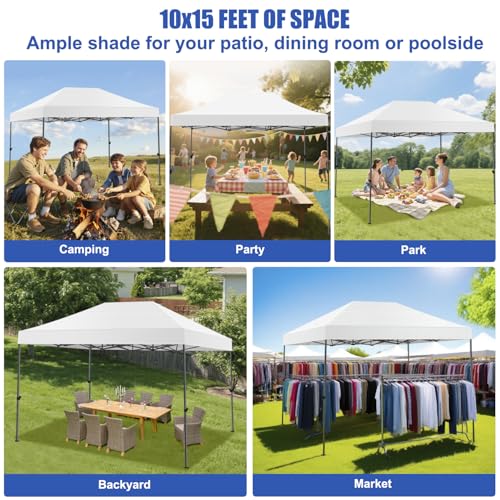 Yesker 10x15 Pop Up Canopy Tent - Instant Outdoor Canopy Easy Setup Gazebo, Waterproof & UV Protection, Large Adjustable Height Instant Sun Shelter Tents for Patio Backyard Market Party Events, White - size: 10x15FT