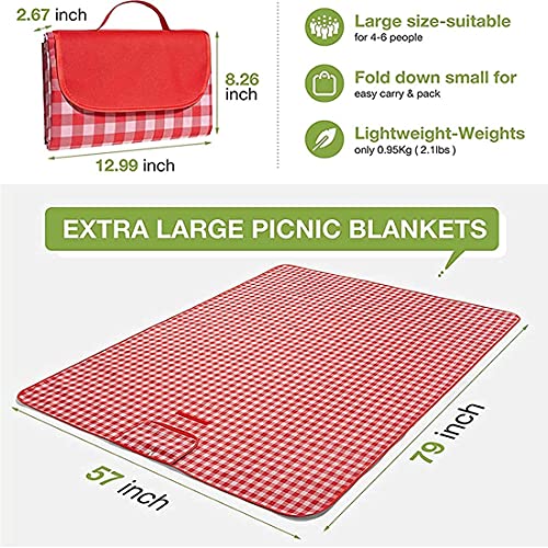 Picnic Blanket|Beach Mat|Picnic Blanket for Indoor and Outdoor, 80" x 60" Sandproof Waterproof Larger Mat for Beach, Travel, Camping, Hiking, Park Grass,Handy Mat Tote, Foldable. (Red Plaids) - color: Red