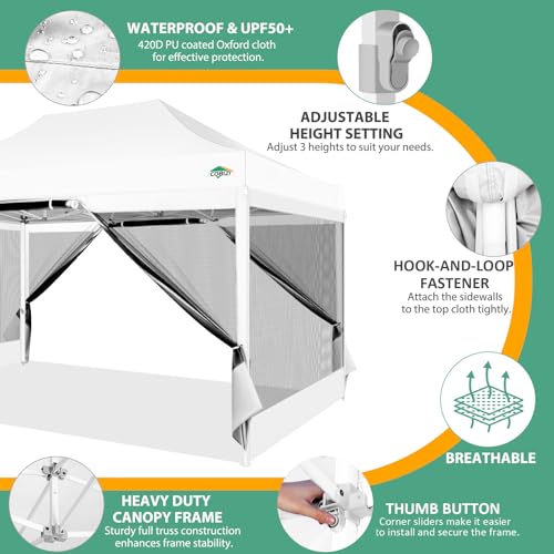 COBIZI 10x15 Canopy Tent with 4 Sidewalls,Heavy Duty Pop up Canopy with Mosquito Netting,Easy up Screen Canopy for Parties Wedding Patio Tent with Handbag,White - color: White, size: 10x15ft(standard)