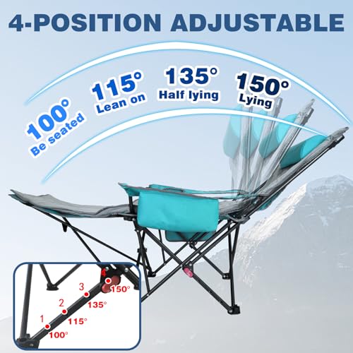 2-Pack Reclining Camping Chair 4 Position with Foot Rest Comfortable for Adults 265Ibs Folding Lounger Mesh Beach Chair with Cooler Bag,Cotton Cushion and Cup Holder for Outdoor Patio - color: Cyan, style: 2-Pack with Cotton Pad