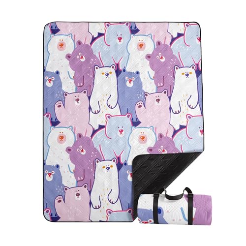 Outdoor Picnic Blanket,Portable Sandproof Waterproof Picnic Mat,Cartoon Bears Printed Camping Beach Mat for Sand and Wet Grass Hiking (Cartoon Bears S) - color: Cartoon Bears, size: Standard - 59"x78"
