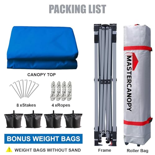 MASTERCANOPY Durable Pop-up Canopy Tent with Roller Bag (8x8, Blue) - color: Blue, size: 8x8