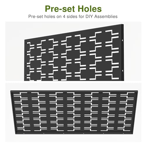 Casaphoria 72" H x 47" W Metal Outdoor Privacy Screen, Freestanding Decorative Divider for Patio, Deck, Balcony, and Garden with Stable Base, Black Brick - color: Black-brick