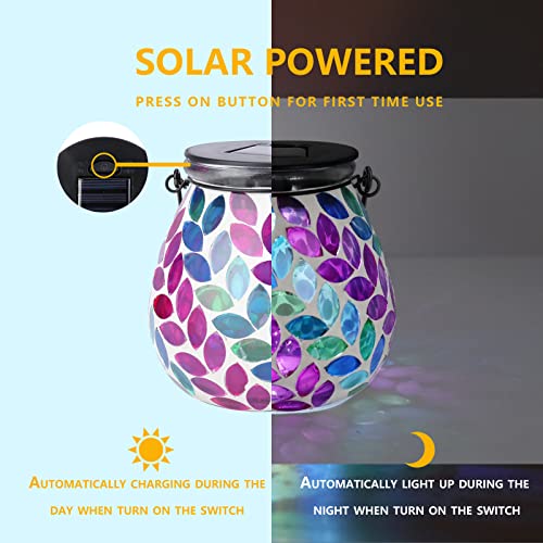 Afirst Mosaic Solar Lanterns Outdoor - Glass Hanging Solar Lights Hollow Out Waterproof Table Lamp Outdoor Decorative for Garden, Patio, Holiday Party Outdoor Decoration - style: Leave