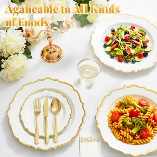 175 Plastic Dinnerware Set Gold Disposable Dinnerware Set for 25 Guests Include 50 Plastic Plates 25 Silverware Set 25 Cups and 25 Napkins for Mother's Day Party Wedding Birthday - color: Gold
