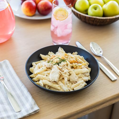 Grow Forward Premium Wheat Straw Pasta Bowls - 42oz Unbreakable Wide & Shallow Dinner Plate Bowls Set of 6 - Microwave Safe Reusable Plastic Pasta Bowls for Kids, Adults, Salad, Camping, RV - Midnight - color: Midnight Black, size: 42oz