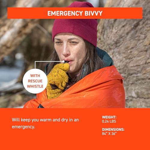 Survive Outdoors Longer 90% Emergency Bivvy - Comes with Survival Whistle & Tinder Paracord Drawstring - Add to Emergency Kit & Hiking Gear - Waterproof, Windproof & Tear-Resistant - color: Orange