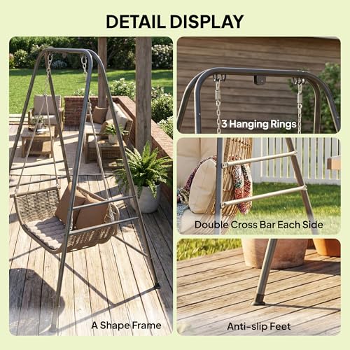 Outsunny Hammock Chair Stand, Free Standing Heavy Duty Hanging Swing Chair with Anti-Slip Foot Pads, 2 Carabiners, for Relaxation, Indoor and Outdoor Use, Gray - color: Gray