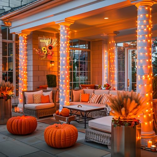 JMEXSUSS 600 LED Thanksgiving Lights Outdoor, Orange Christmas Lights Plug in, Orange String Lights Clear Wire for for Indoor Room Yard Tree Fall Thanksgiving Decorations - color: Orange, size: 600 LED