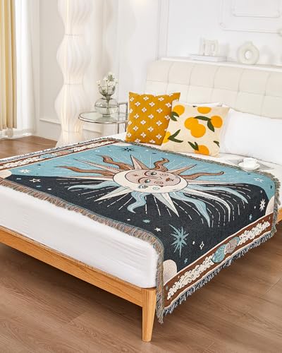 Erke Chair Recliner Cover Boho Throw Blanket Hippie Room Decor Wall Hanging Tapestry Outdoor Picnic Camping Rug Mattress Beach Towel Sofa Furniture Slipcover Bohemian 50”x70” The Sun and Moon Stars - color: The Sun and Moon
