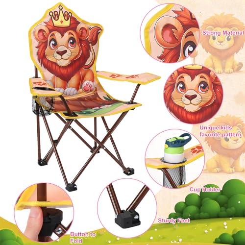 KABOER Kids Outdoor Folding Lawn and Camping Chair with Cup Holder and Carrying Bag, Children's Camping Chairs - color: Lion