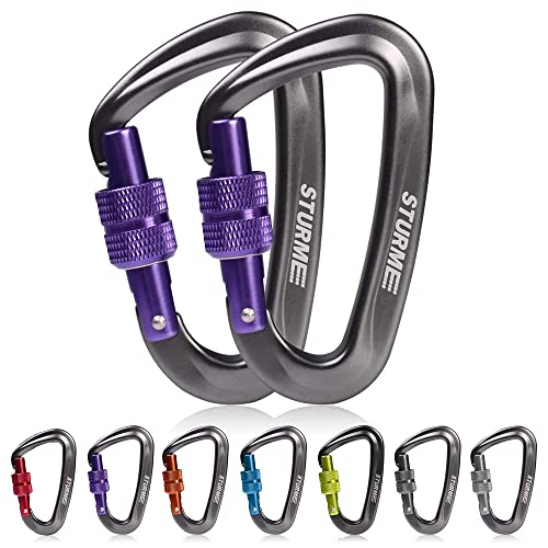 STURME 12kN (2697 lbs) Heavy Duty Locking Carabiner Clips for Outdoor, Camping, Hiking, Securing Pets, Hammock, Dog Leash Harness - color: Purple