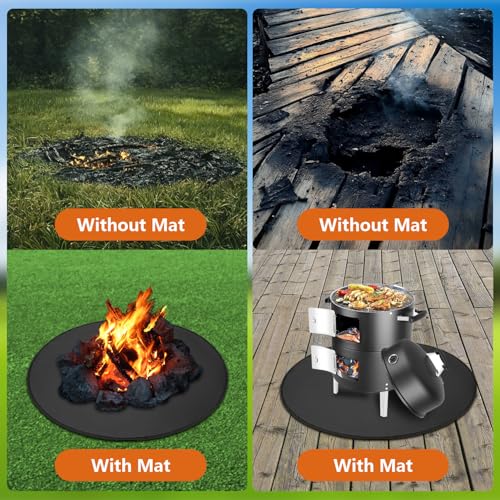 TYLIN Fire Pit Mat for Deck Fireproof, Round Fireproof Under Grill Mat, Oil-Proof Waterproof BBQ Pad for Deck Patio Grass Outdoor Grill Accessories, Portable and Reusable，Black (36x36 inch) - size: 36x36 inch