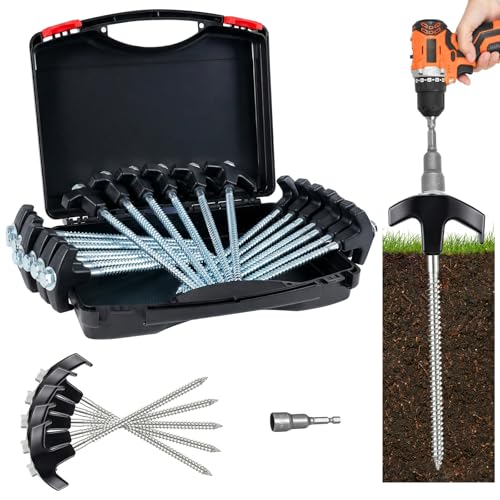 8" Screw in Tent Stakes Heavy Duty, Ground Anchors Screw in, Metal Threaded Tent Spikes, Camping Pegs for Canopies & Gardening Inflatable Decor (20 PCS Black) - style: 20 PCS Black