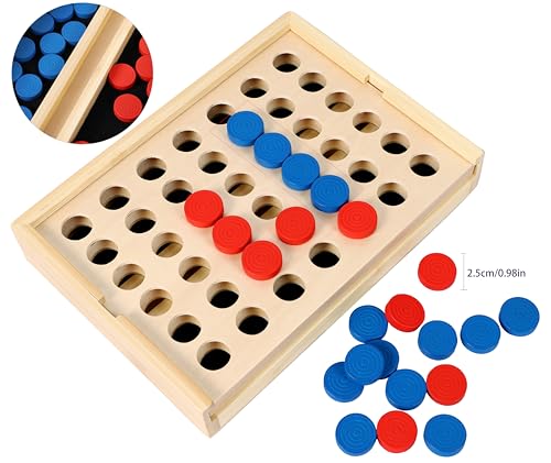 TOWO Wooden 4 in a Row Game - Classic Strategy Game for Adults Children-Connect The 4 Discs of Same Colour in a Row - Travel Games Family Board Games Toys Gift for 6 Years Old Kids Boys Girls Adults