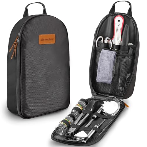 Wealers Camp Kitchen Cooking Utensil Set Travel Organizer Grill Accessories Portable Compact Gear for Backpacking BBQ Camping Hiking Travel Cookware Kit Water Resistant Case - color: 12 Pieces Black
