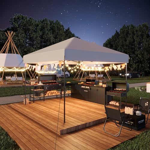 Pop Up Canopy Tent 10x10ft Portable Outdoor Sun Shelter UPF 50+ Waterproof 3 Adjustable Heights Easy Setup with Wheeled Carry Bag for Patio Garden Beach Parties Grey 3m x 3m - color: White, size: 3M*3M