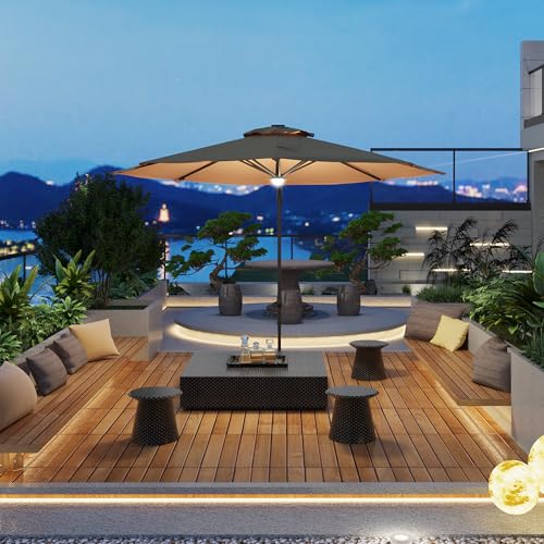 10ft Cantilever Patio Umbrella with Base - 360° Rotation & Adjustable Tilt - Heavy-Duty Waterproof Canopy - Rust-Resistant Aluminum Frame - Windproof Offset Sun Shade for Garden, Deck, Pool, or Backyard - Grey or Beige - color: Tan