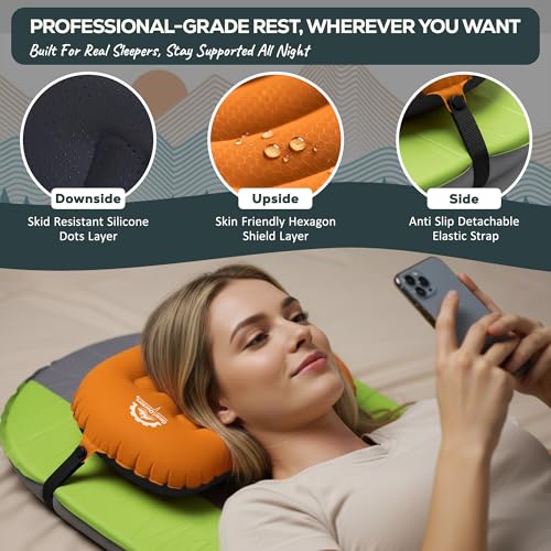 Gear Doctors 3.5oz Compact Ultralight Inflatable Camping Pillow —Inflatable Camp Pillow —Backpacking Pillows Ultralight—Camping Pillows for Sleeping, Hiking, Travel, Beach, Office, Neck, Lumper [Blue] - color: Blue Camping Pillow