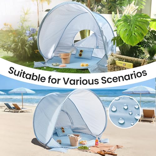 Tiny Land Baby Beach Tent – Pop Up Baby Tent with UV Protection, Portable Baby Beach Essentials, 35.4"x27.6"x31.5" Sun Shelter for Infants, Baby Summer Outdoor Use (Light Blue Gingham) - color: Light Blue Gingham