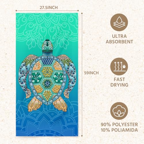 Sea Turle Microfiber Lightweight Beach Towel Sand Free Quick Dry Absorbent Thin Towels Blanket for Swimming Pool Camping Beach Vacation Essentials Accessories Travel Things for Cruise Yoga - color: Lcs Multicolor 1534