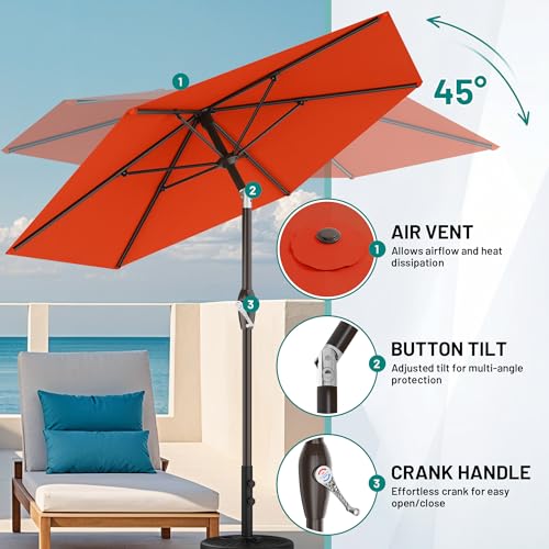 AreShark 7.5FT Patio Umbrella Table Market Umbrella with 6 Sturdy Ribs, Button Tilt/Crank, Heavy-Duty Outdoor Umbrellas for Pool, Deck, Garden and Backyard, Orange - color: Orange, size: 7.5FT