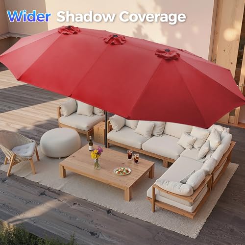 SUPERJARE 15FT Outdoor Umbrella for Patio, Double sided Pool Umbrellas with Fade Resistant Canopy, Large Table Umbrella for Deck, Market, Backyard - Burgundy(No Base) - color: Burgundy, size: 15FT