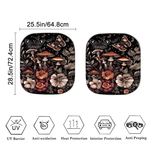 Mushroom Floral 2 Pcs Auto Windshield Sunshade UV Reflecting Foldable Front Windshield Sun Shade Automotive Interior Sun Protection Protect Your Car Block The Sunlight - color: Mushroom Floral