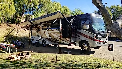 RV Awning Reinforcement Systems - 4-1/2 ft to 12 ft. Height Adjustable RV Awning tie Down/Support System 30MPH, No Ladder Required